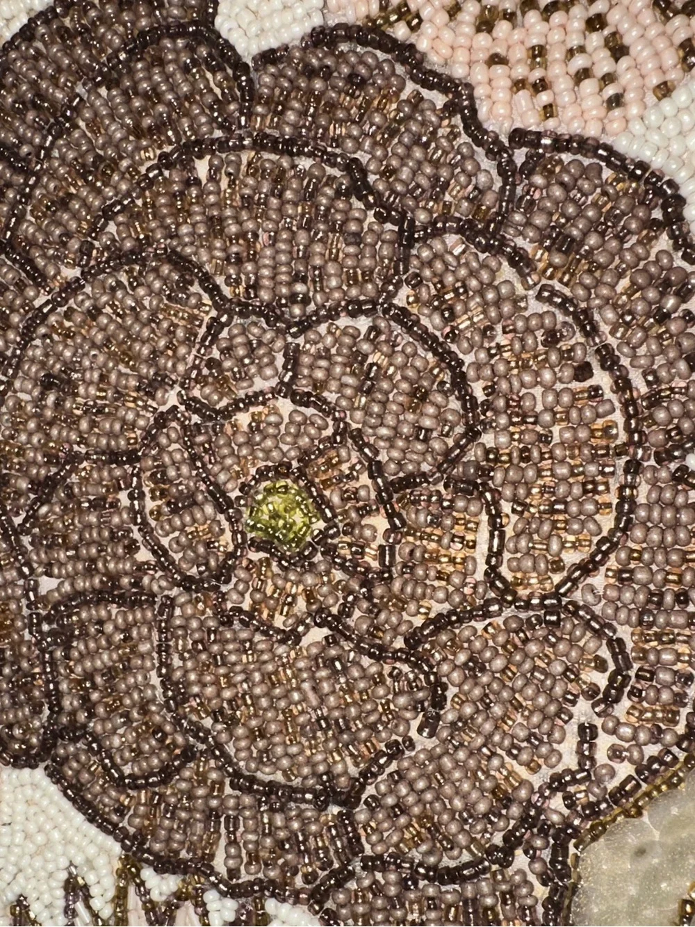 Pier One Imports Spring Floral Beaded Table Runner Gold Bronze Green Beige NICE!